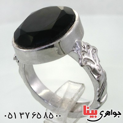 انگشتر عقیق سیاه (اونیکس) خراسانی مردانه درشت الماس تراش