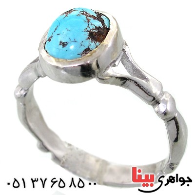 انگشتر فیروزه نیشابوری شجری زنانه رودیوم لوکس مدل موژان